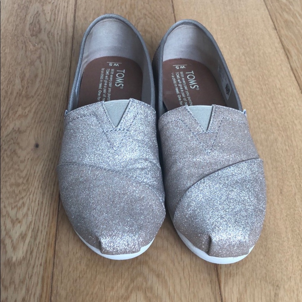 TOMS rose gold glitter shoes size 5
